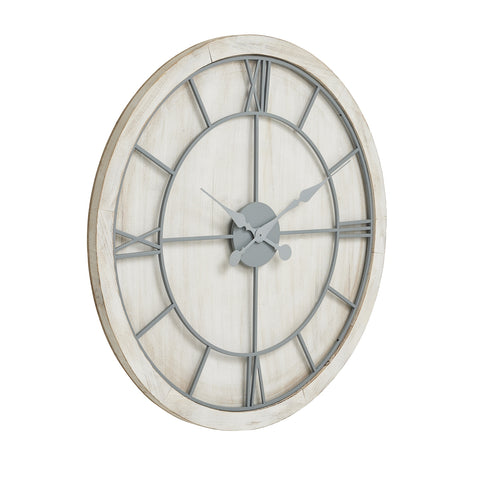 Stylish and Rustic Wall Clock with Light Grey Roman Numerals in White