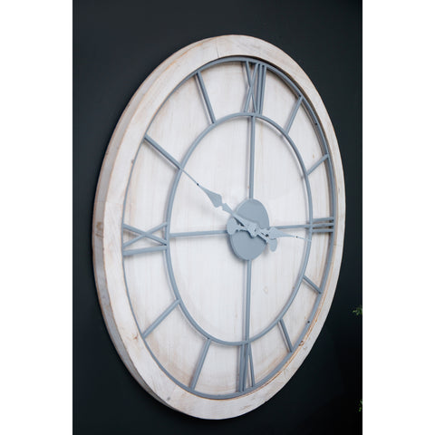 Stylish and Rustic Wall Clock with Light Grey Roman Numerals in White