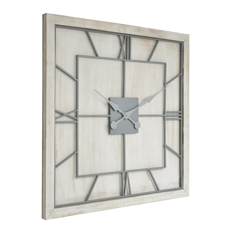 Minimalistic Square White Wall Clock with Skeleton Grey Metal Face
