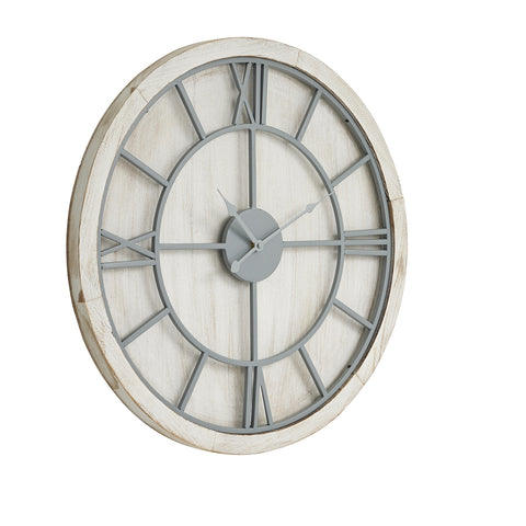 Rustic style Wooden Wall Clock with Exquisite Grey Metal Skeleton Clock Face