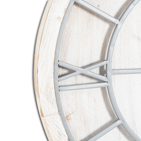 Rustic style Wooden Wall Clock with Exquisite Grey Metal Skeleton Clock Face