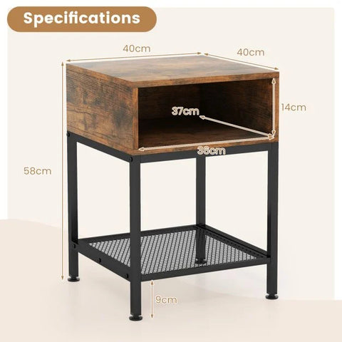 Elegant and Compact Side Table with Mesh Storage Shelf and Industrial Design
