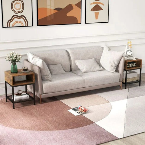 Elegant and Compact Side Table with Mesh Storage Shelf and Industrial Design