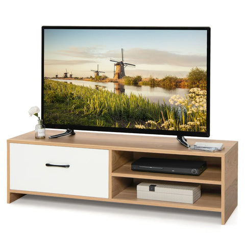 Super Elegant and Modern TV Stand with 2 Open Shelves and Drawer