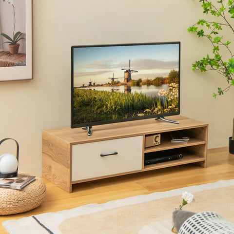 Super Elegant and Modern TV Stand with 2 Open Shelves and Drawer