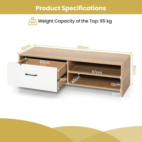 Super Elegant and Modern TV Stand with 2 Open Shelves and Drawer