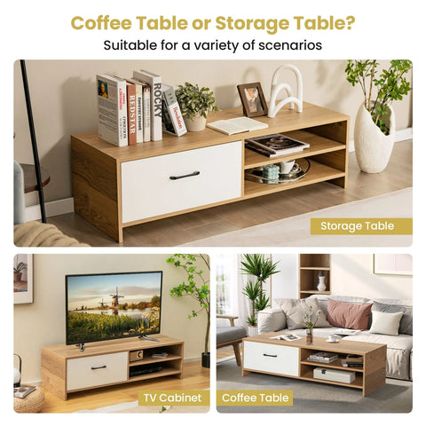 Super Elegant and Modern TV Stand with 2 Open Shelves and Drawer