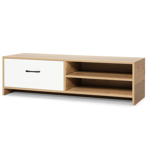 Super Elegant and Modern TV Stand with 2 Open Shelves and Drawer