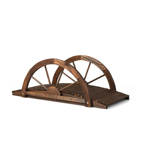 Multifunction Outdoor Bridge with Half-Wheel Side Rails in Rustic Brown