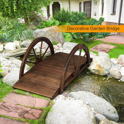 Multifunction Outdoor Bridge with Half-Wheel Side Rails in Rustic Brown