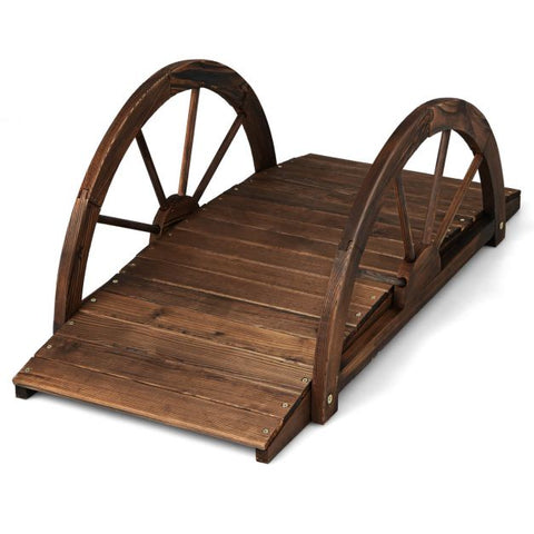 Multifunction Outdoor Bridge with Half-Wheel Side Rails in Rustic Brown