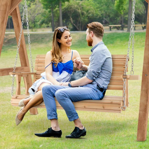 Sturdy Wooden Porch Swing with cup holders and firm backrest