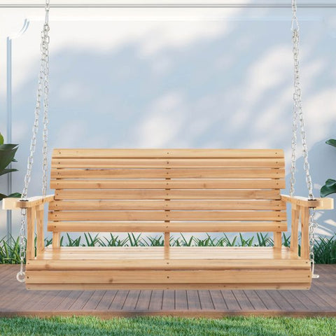 Sturdy Wooden Porch Swing with cup holders and firm backrest