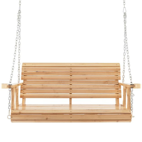 Sturdy Wooden Porch Swing with cup holders and firm backrest