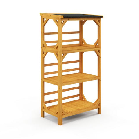 Outdoor 3 Tier Wooden Plant Stand with Storage Shelves