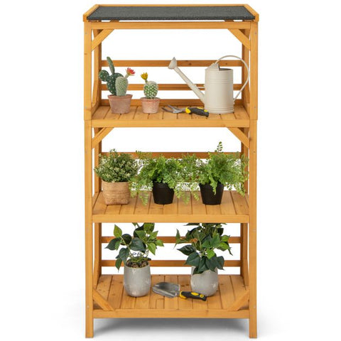 Outdoor 3 Tier Wooden Plant Stand with Storage Shelves