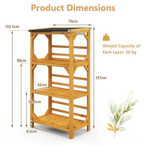 Outdoor 3 Tier Wooden Plant Stand with Storage Shelves
