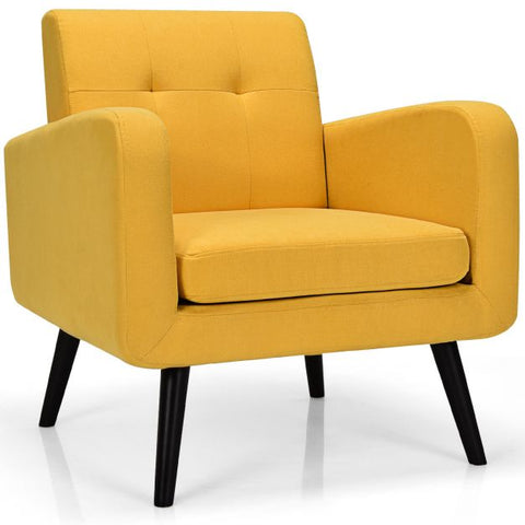 Modern Armchair with Rubber Wood Legs in Yellow