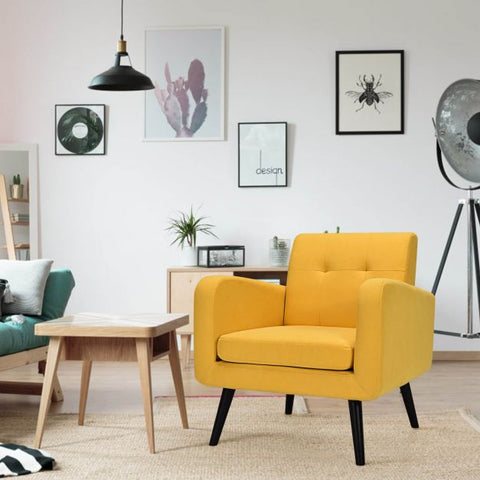 Modern Armchair with Rubber Wood Legs in Yellow