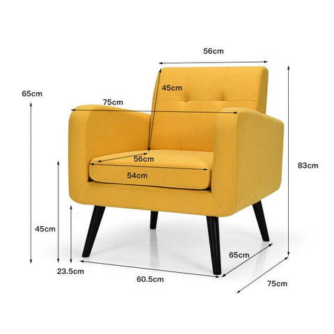 Modern Armchair with Rubber Wood Legs in Yellow