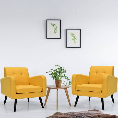 Modern Armchair with Rubber Wood Legs in Yellow
