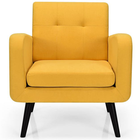 Modern Armchair with Rubber Wood Legs in Yellow