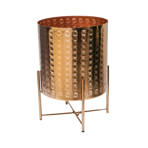 Industrial-style Mild Steel Indoor Planter with Embossed Exterior in Gold