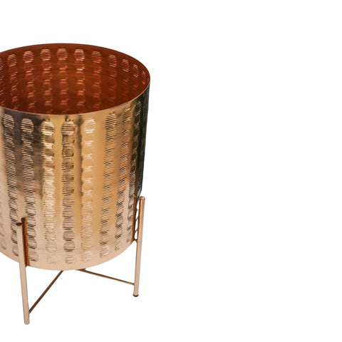 Industrial-style Mild Steel Indoor Planter with Embossed Exterior in Gold