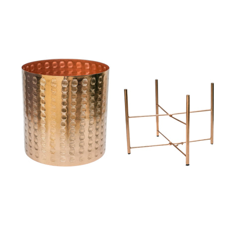 Industrial-style Mild Steel Indoor Planter with Embossed Exterior in Gold