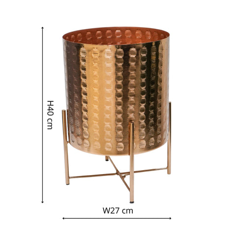 Industrial-style Mild Steel Indoor Planter with Embossed Exterior in Gold