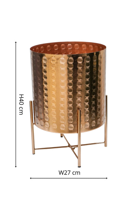 Industrial-style Mild Steel Indoor Planter with Embossed Exterior in Gold