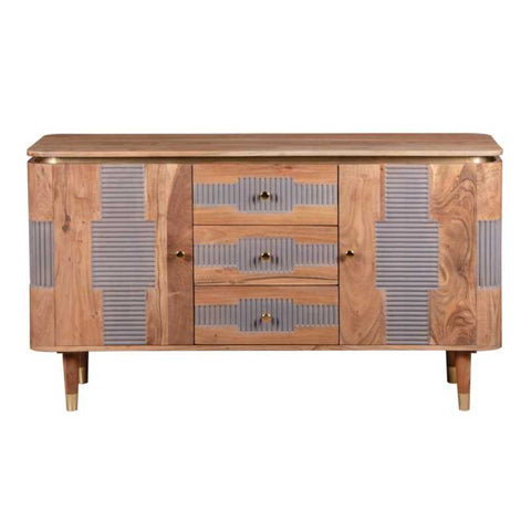 Natural and Rustic Solid Acacia Sideboard with Lacquered Finish and Ample Storage