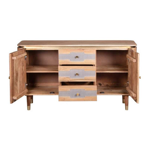 Natural and Rustic Solid Acacia Sideboard with Lacquered Finish and Ample Storage