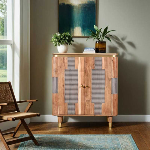 Rustic Acacia Wood Sideboard with Natural Wooden Charm and Lacquered Finish