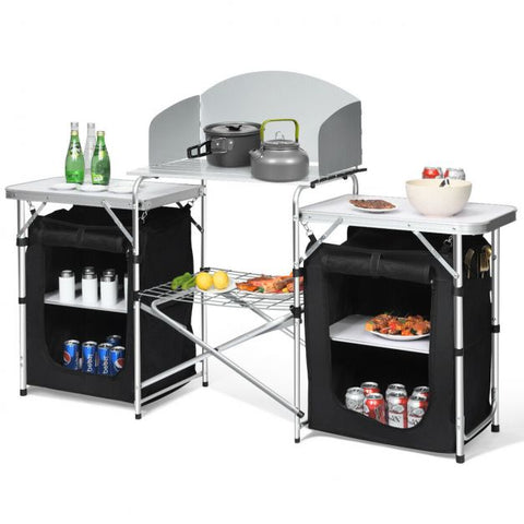 Outdoor 2 in 1 Folding Aluminium Table with Removable Windscreen