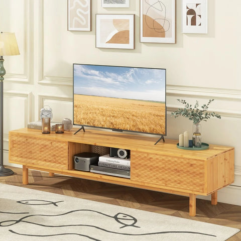 Charming and Versatile Bamboo TV Stand with Mid-Century Design and 70” TV Capacity