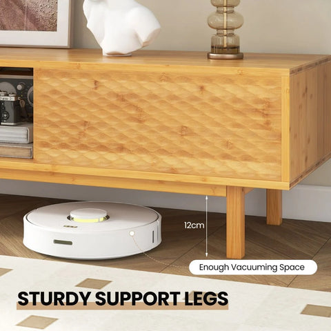 Charming and Versatile Bamboo TV Stand with Mid-Century Design and 70” TV Capacity