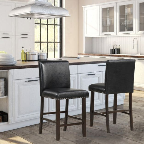 Functional Set of 2 Bar Stools with Nail Heads in Black