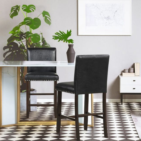 Functional Set of 2 Bar Stools with Nail Heads in Black