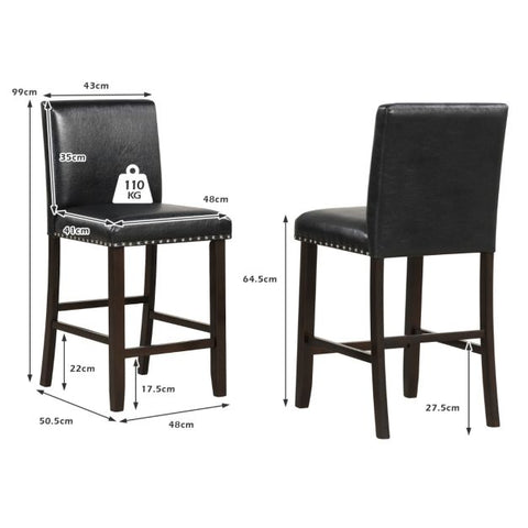 Functional Set of 2 Bar Stools with Nail Heads in Black