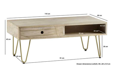 Mayfair Coffee Table With Drawer and Shelf Front and Back