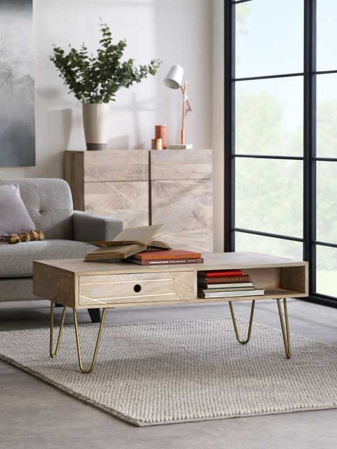 Mayfair Coffee Table With Drawer and Shelf Front and Back