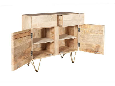 Modern Contemporary Mango Wood Sideboard with Creative Detailing and Metal Legs