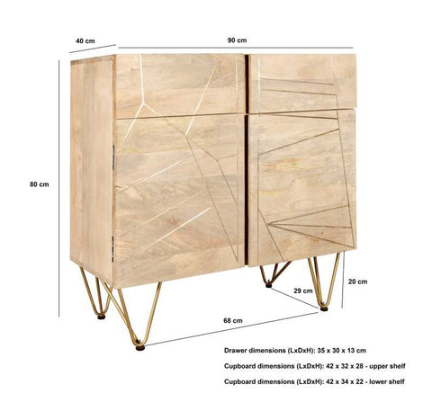 Modern Contemporary Mango Wood Sideboard with Creative Detailing and Metal Legs