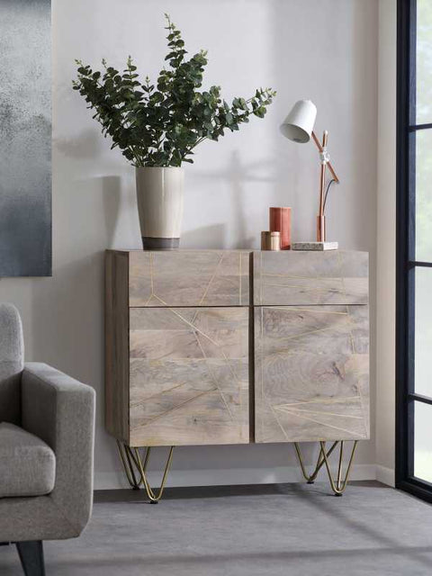 Modern Contemporary Mango Wood Sideboard with Creative Detailing and Metal Legs