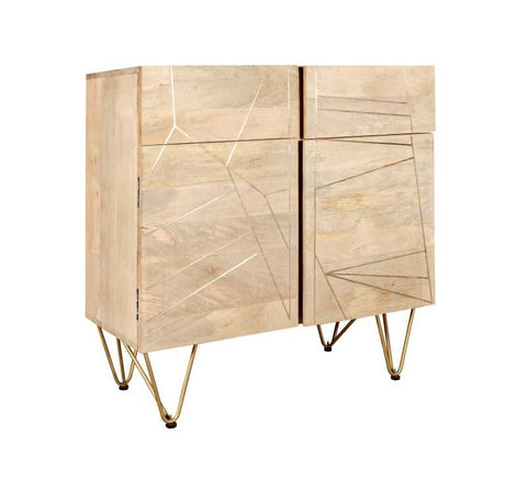 Modern Contemporary Mango Wood Sideboard with Creative Detailing and Metal Legs