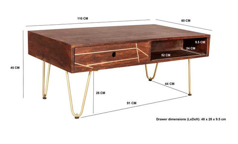 Mayfair Coffee Table With Drawer and Shelf Front and Back