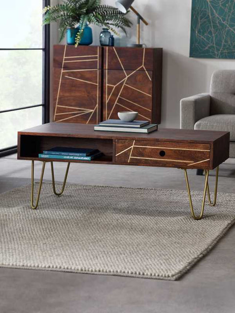 Mayfair Coffee Table With Drawer and Shelf Front and Back