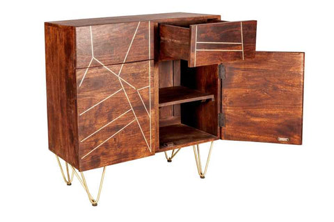 Modern Contemporary Mango Wood Sideboard with Creative Detailing and Metal Legs