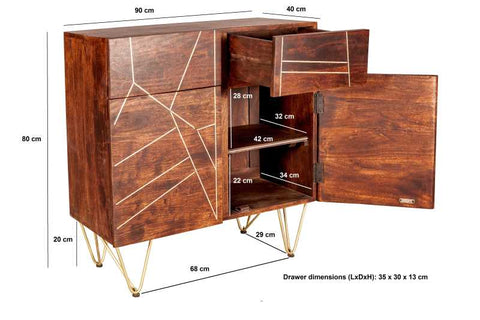 Modern Contemporary Mango Wood Sideboard with Creative Detailing and Metal Legs